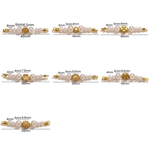Seven vintage pearl flower connectors in gold stainless steel with 48mm size specifications
