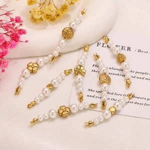 Stainless Steel Artificial Pearl Flower Jewelry Connector Links For DIY Necklace Bracelet Making Vintage Style Jewelry Findings