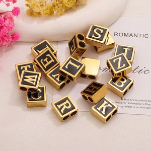 DIY 18K gold plated stainless steel square alphabet beads for necklace and bracelet