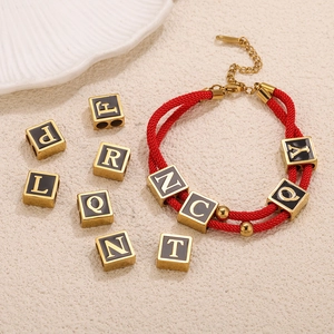 Stainless Steel Alphabet Letter Beads Square Cube Black Gold DIY Jewelry Making Bracelet Necklace Initial Charm Accessory