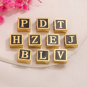 DIY black square letter beads with 18K gold trim for stainless steel bracelets