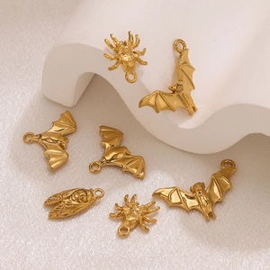 18K gold plated stainless steel animal pendants featuring bat, spider and cicada for DIY jewelry