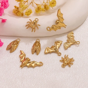 Stainless Steel Animal Pendants Gold Plated Bat Spider Cicada Charms For DIY Necklace Bracelet Making Halloween Jewelry