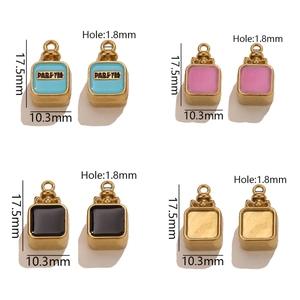 Set of four colorful gold-plated stainless steel perfume bottle charms for jewelry making