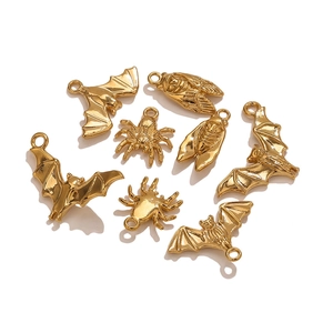 18K gold plated stainless steel charms featuring bat spider and owl designs for jewelry