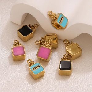 Colorful stainless steel perfume bottle pendants with enamel finish and gold plating