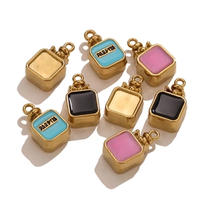 Eight-piece gold-plated perfume bottle pendants with enamel oil drips for DIY jewelry