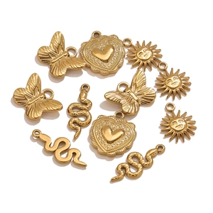 Gold stainless steel bow heart sun snake pendants charms set for DIY jewelry making