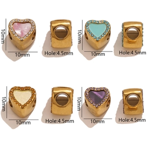 10mm 18K επιχρυσωμένα charms καρδιά με κρύσταλλα και τρύπα 4,5mm για κατασκευή κοσμημάτων