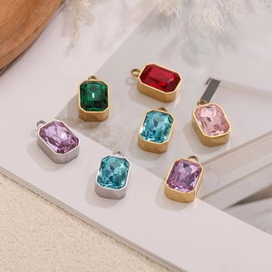 Rectangle emerald-cut glass pendants in various colors with stainless steel bases