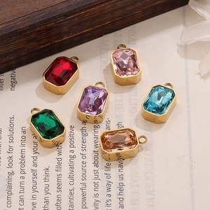Rectangular stainless steel glass pendants in six vibrant colors for DIY necklace making