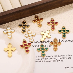 Cross-shaped heart pendants in colorful enamel for DIY jewelry making and necklaces