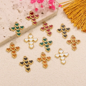Stainless Steel Heart Cross Pendant Drip Oil Enamel Charms For DIY Necklace Earrings Making Fashion Jewelry Pendant