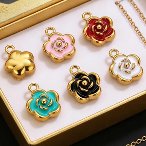 18K gold plated camellia flower pendant set in six vibrant enamel colors for jewelry making