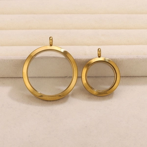 Golden stainless steel floating locket with glass panel for photos and DIY jewelry making