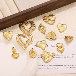Golden heart-shaped stainless steel pendants for DIY jewelry necklaces and bracelets