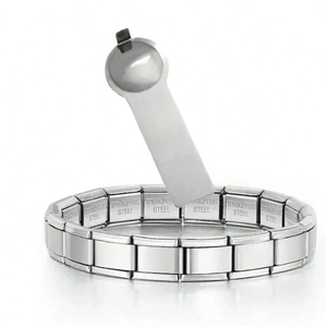 Italian modular charm bracelet in stainless steel with specialized link removal tool