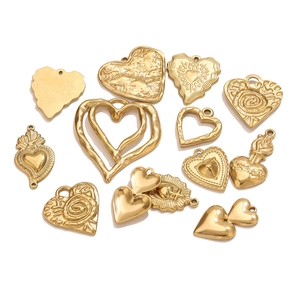 Golden stainless steel heart pendants in various designs for DIY jewelry making