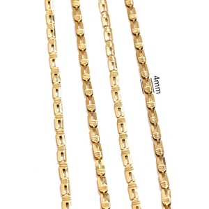 Minimalist 4mm gold stainless steel rectangle chain with textured striped link design