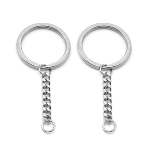 Stainless Steel Flat Key Ring With Curb Chain DIY Key Holder Accessories For Jewelry Making Polished Silver Key Ring Loop