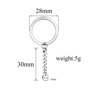 Polished 28mm stainless steel key ring set with chain and 5mm split ring hardware