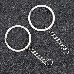 Set of two polished stainless steel flat key rings with attached link chain connectors