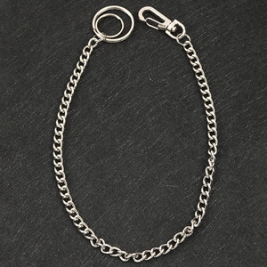 Detail of 38cm punk silver pants chain with sturdy lobster clasp and metal double rings
