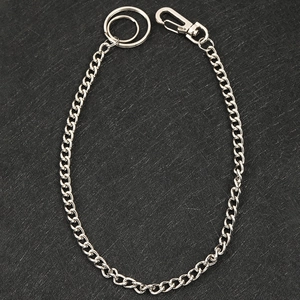 38cm silver punk hip-hop metal trouser chain with carabiner and double key rings on black