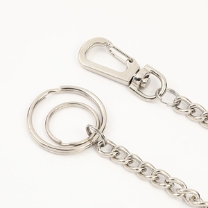 38cm punk silver metal pant chain with lobster clasp and double keyrings for hip hop style