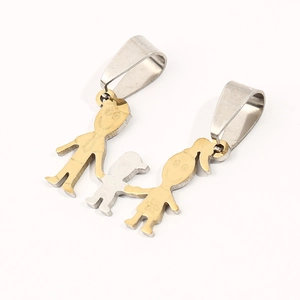 Family pendant set with father mother and child figures in gold and silver finish