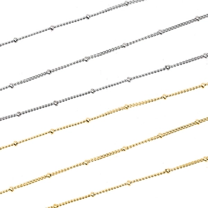Minimalist gold and silver stainless steel beaded cable chains for DIY jewelry making
