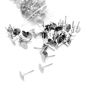 Bulk silver stainless steel flat pad ear studs for DIY handmade jewelry crafting