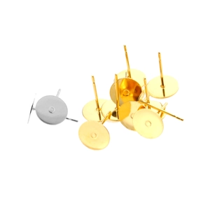 DIY stainless steel round flat stud earring posts in gold and silver for jewelry making