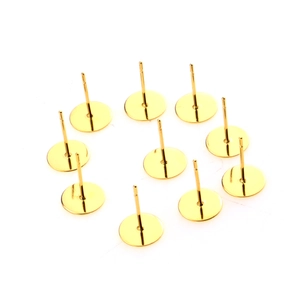 Set of ten gold plated flat round disk earring studs for DIY jewelry making