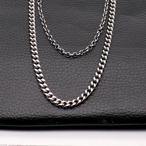 Multi-layer silver stainless steel punk pants chain with curb and rolo link styles