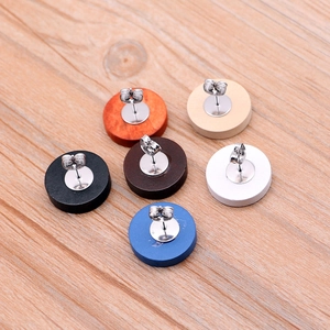 Set of 6 colorful 12mm wooden stud earring bases with metal pins and butterfly backs