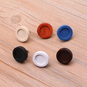 Set of 12mm round wood stud earring bases in six colors with metal posts for DIY jewelry