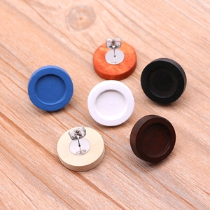 Round Wood Earring Tray Base With Stainless Steel Post DIY Jewelry Finding Wood Cabochon Setting Earring Making Supplies