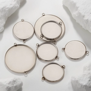 Roestvrij Stalen Ronde Cabochon Zetting Dubbele Lus Connectoren DIY Sieraden Maken Benodigdheden Voor Ketting Armband Zilver