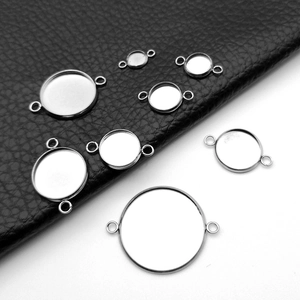 Gepolijste zilveren roestvrijstalen ronde dubbele lus sieraden connectoren in diverse maten