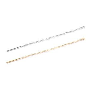 Elegant gold and silver stainless steel threader earrings with flat cable chain design