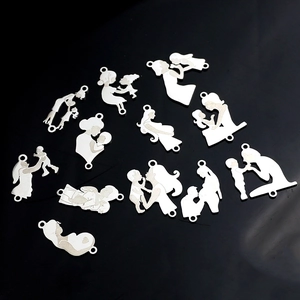 Polished stainless steel mother and child silhouette charms for DIY jewelry making