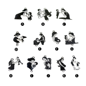 Set of twelve stainless steel family silhouette pendants for DIY jewelry and bracelets