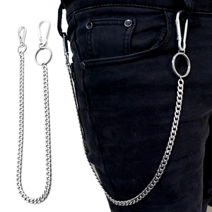 Men's Stainless Steel Hip Hop Pants Chain Curb Chain Waist Belt Chain With Carabiner For Jeans Wallet Keychain Jewelry