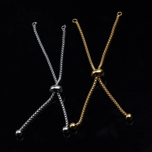 Cadena bolo ajustable de 1,8 mm en acero inoxidable con cuentas en dorado y plateado