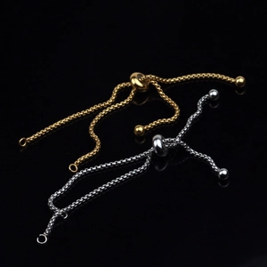Cadena de pulsera bolo ajustable en acero inoxidable dorado y plateado para joyas DIY