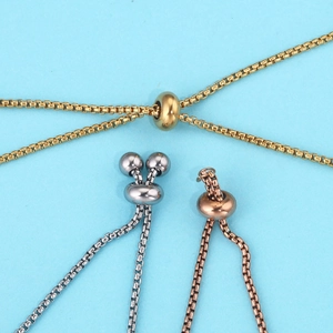 Pulsera bolo ajustable de cadena de caja en acero inoxidable oro plata y oro rosa