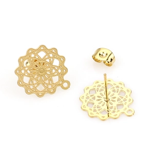 Detailansicht goldener böhmischer Hohlblüten-Ohrring-Rohling für DIY-Schmuckherstellung
