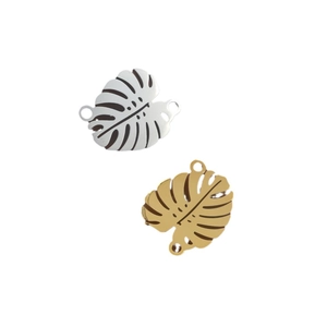 Polished stainless steel monstera leaf pendant charms for DIY jewelry making in gold and silver