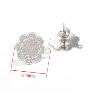 Makroansicht der 17,5mm Mandala-Blumen-Ohrringanhänger aus silbernem Edelstahl für DIY